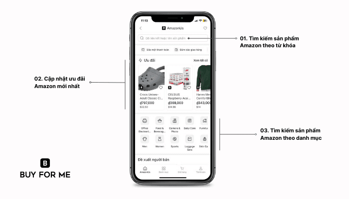 Tìm kiếm sản phẩm bạn muốn mua trên Amazon qua ứng dụng BuyForMe